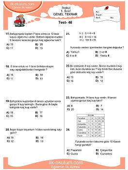 ilkokul 1. Sınıf Genel Tekrar Testleri 